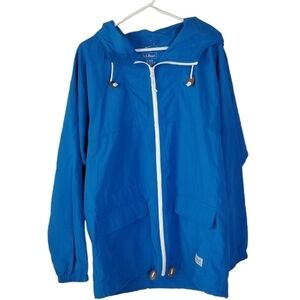 L L Bean Royal Blue Front Pocket Full Zip Hooded Rain Jacket Size S